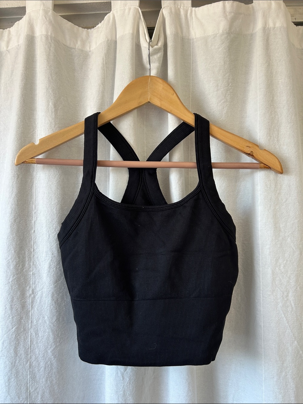 Athleta Black Ribbed racerback cropped tank top